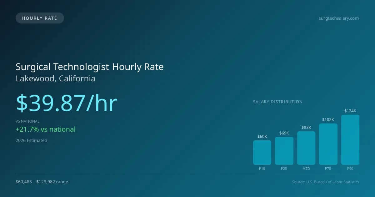 Surgical Technologist Hourly Rate in Lakewood, CA — 2026 est., based on 2025 BLS