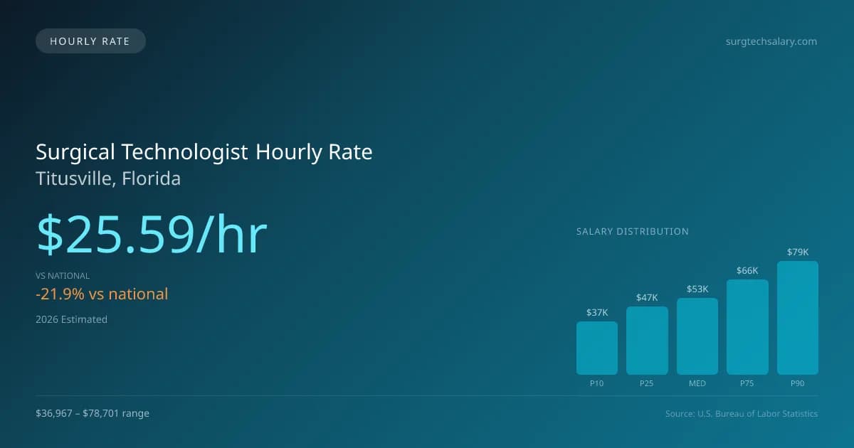 Surgical Technologist Hourly Rate in Titusville, FL — 2026 est., based on 2025 BLS