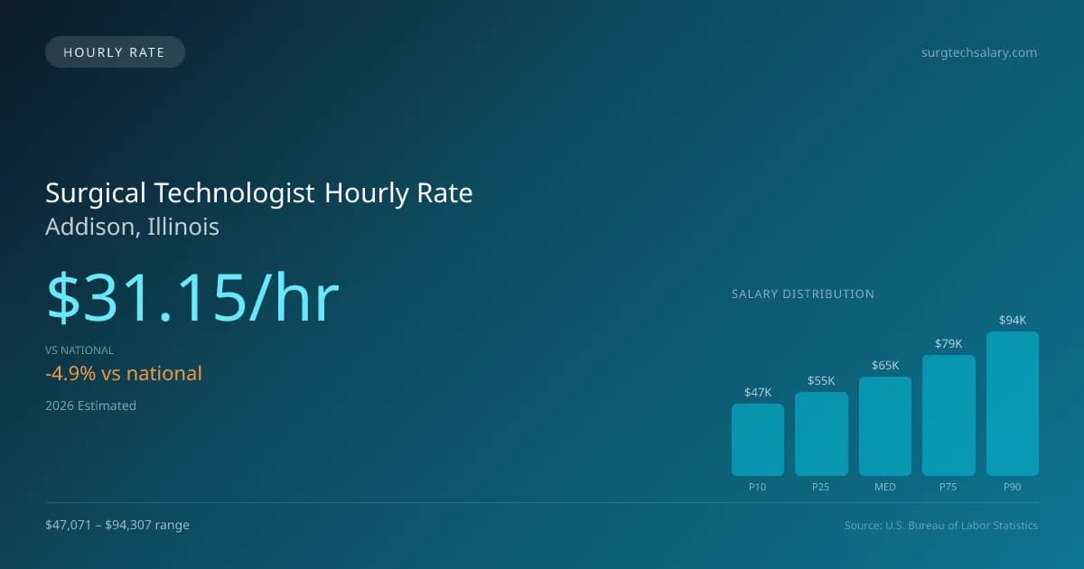 Surgical Technologist Hourly Rate in Addison, IL — 2026 est., based on 2025 BLS