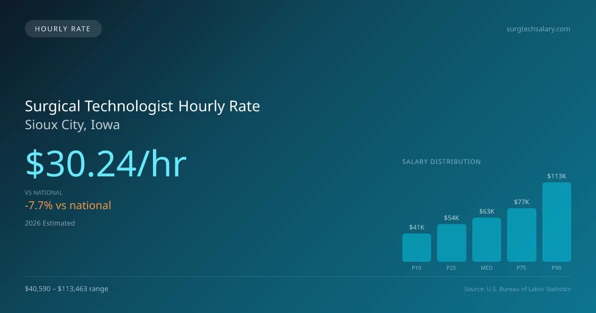 Surgical Technologist Hourly Rate in Sioux City, IA — 2026 est., based on 2025 BLS