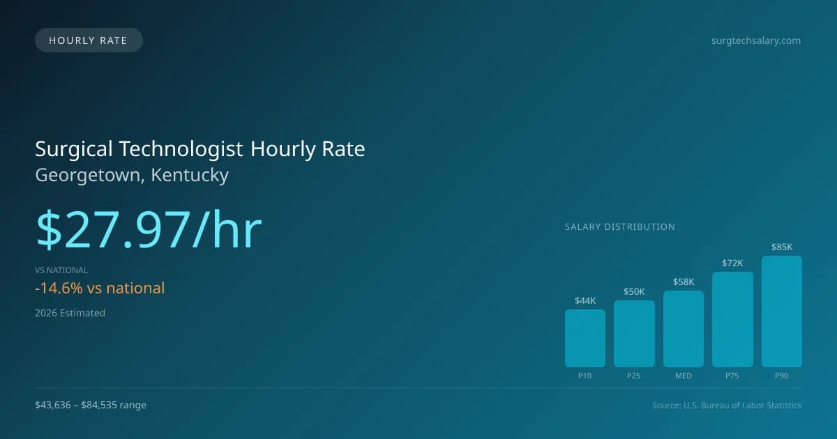 Surgical Technologist Hourly Rate in Georgetown, KY — 2026 est., based on 2025 BLS