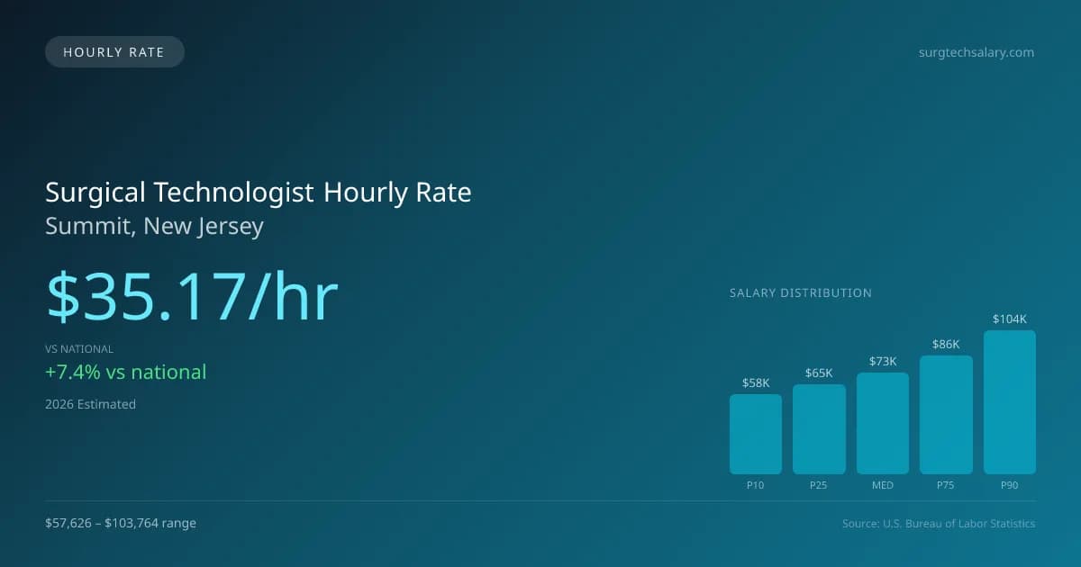 Surgical Technologist Hourly Rate in Summit, NJ — 2026 est., based on 2025 BLS