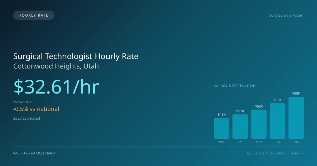 Surgical Technologist Hourly Rate in Cottonwood Heights, UT — 2026 est., based on 2025 BLS