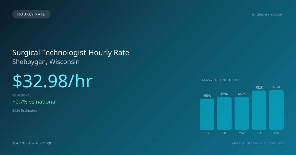 Surgical Technologist Hourly Rate in Sheboygan, WI — 2026 est., based on 2025 BLS