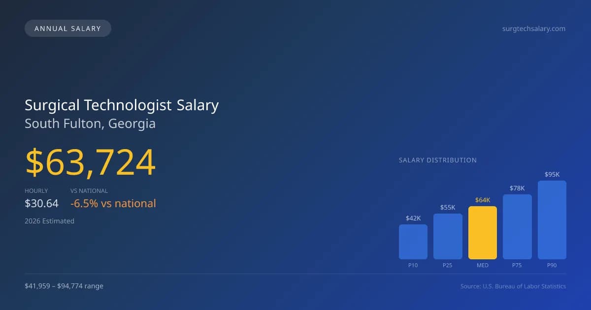 Surgical Technologist Salary in South Fulton, GA — 2026 est., based on 2025 BLS