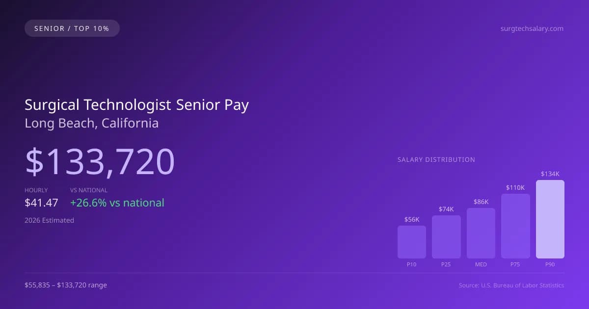 Surgical Technologist Senior Salary in Long Beach, CA — 2026 est., based on 2025 BLS