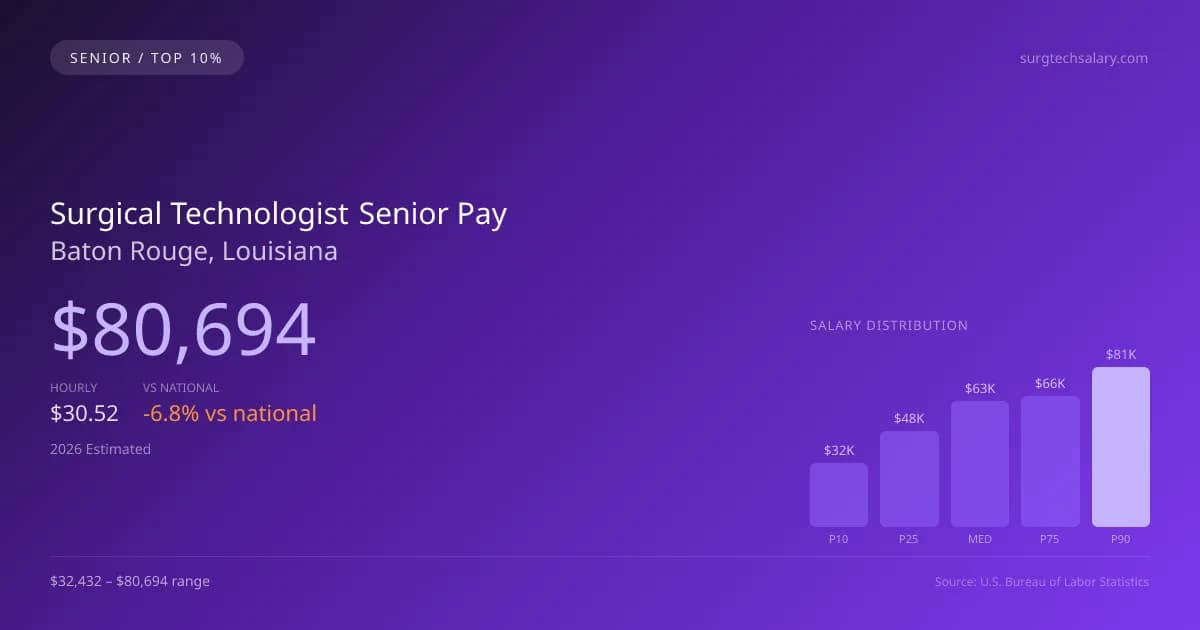 Surgical Technologist Senior Salary in Baton Rouge, LA — 2026 est., based on 2025 BLS