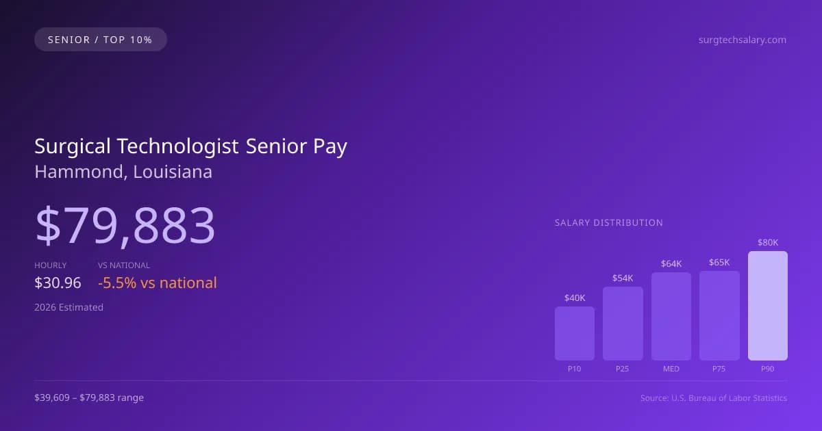 Surgical Technologist Senior Salary in Hammond, LA — 2026 est., based on 2025 BLS