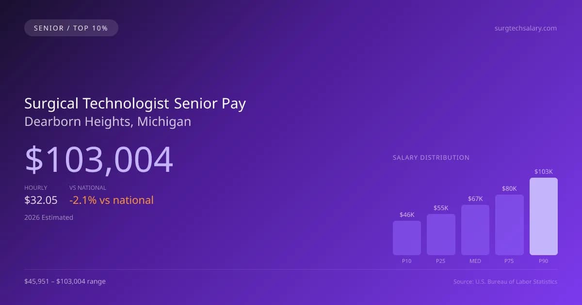 Surgical Technologist Senior Salary in Dearborn Heights, MI — 2026 est., based on 2025 BLS