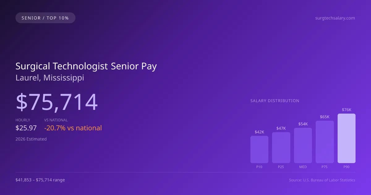 Surgical Technologist Senior Salary in Laurel, MS — 2026 est., based on 2025 BLS