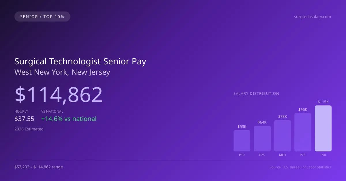 Surgical Technologist Senior Salary in West New York, NJ — 2026 est., based on 2025 BLS