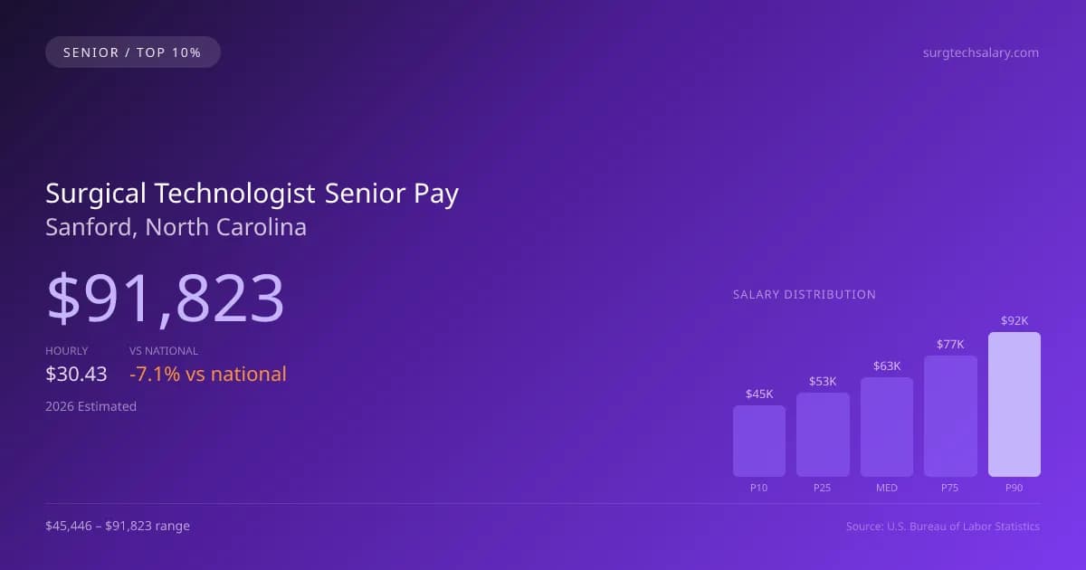 Surgical Technologist Senior Salary in Sanford, NC — 2026 est., based on 2025 BLS