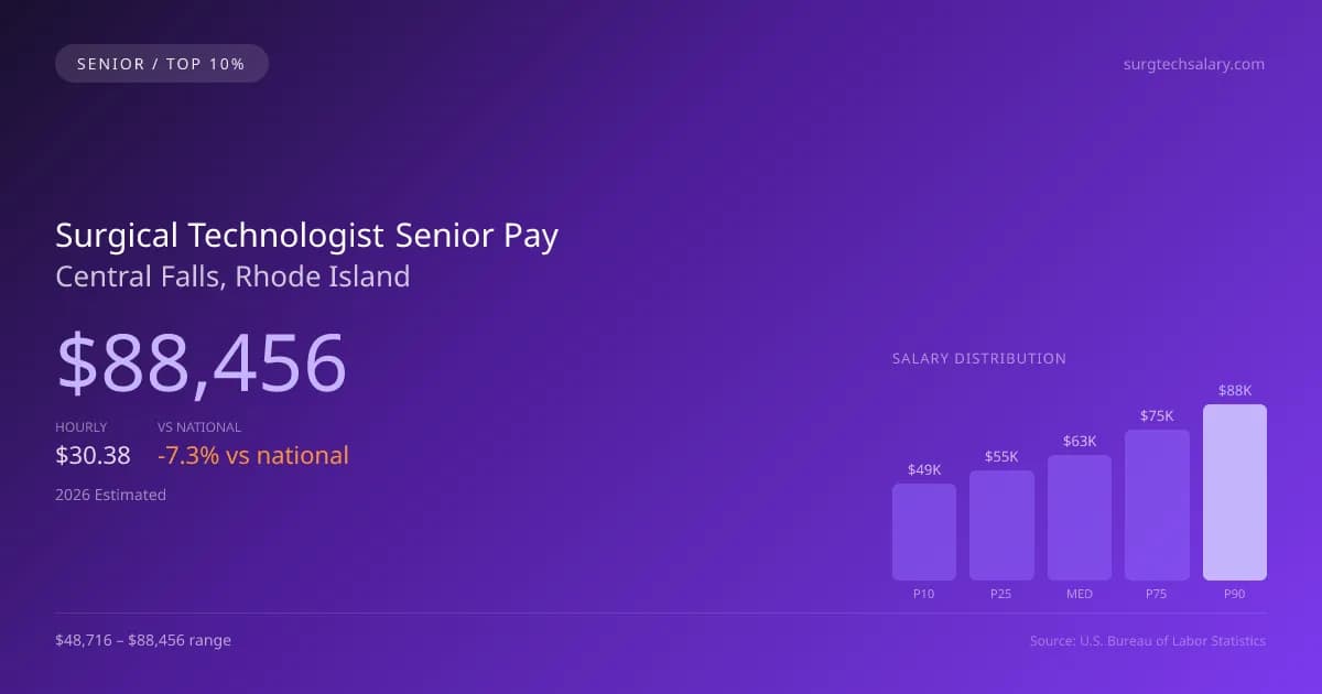 Surgical Technologist Senior Salary in Central Falls, RI — 2026 est., based on 2025 BLS