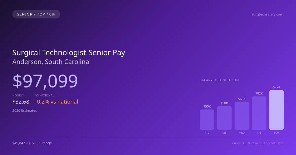 Surgical Technologist Senior Salary in Anderson, SC — 2026 est., based on 2025 BLS