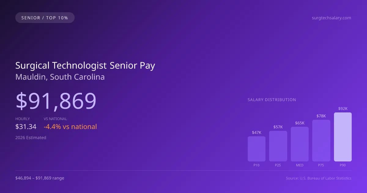 Surgical Technologist Senior Salary in Mauldin, SC — 2026 est., based on 2025 BLS