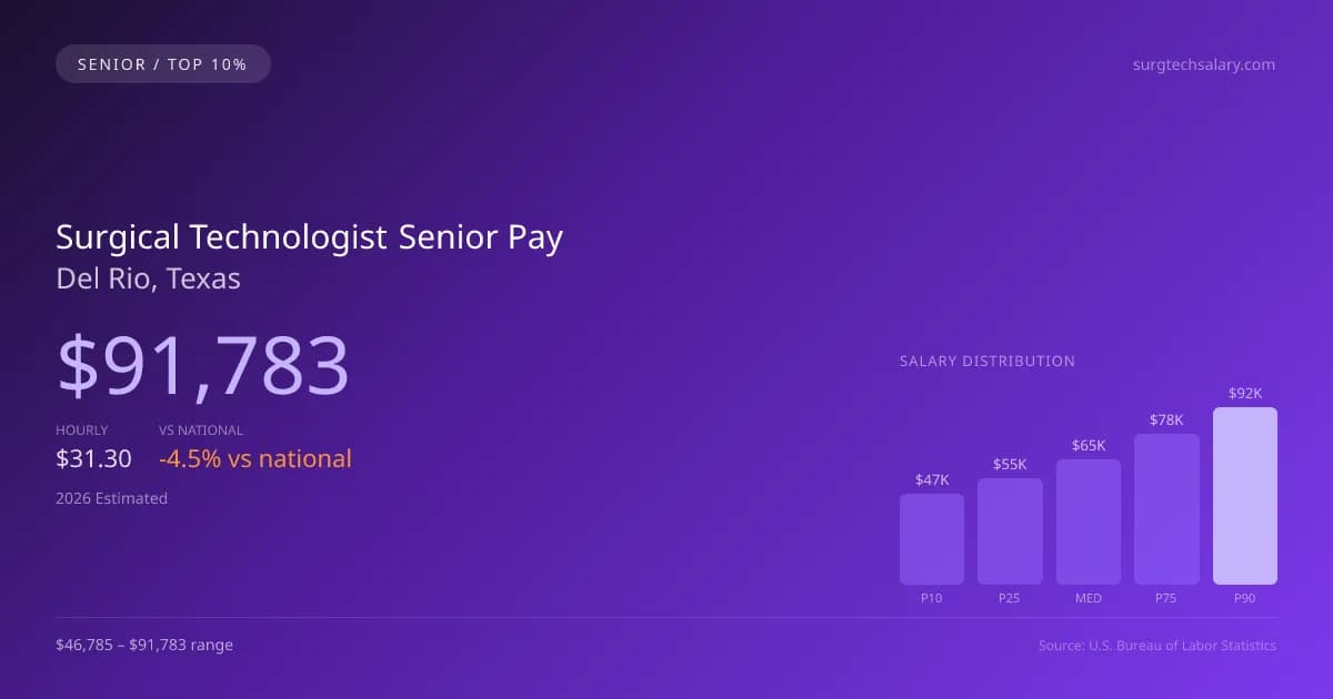 Surgical Technologist Senior Salary in Del Rio, TX — 2026 est., based on 2025 BLS