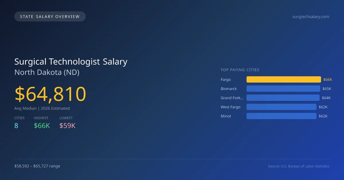 Surgical Technologist Salary in North Dakota - 2025 BLS Data Infographic