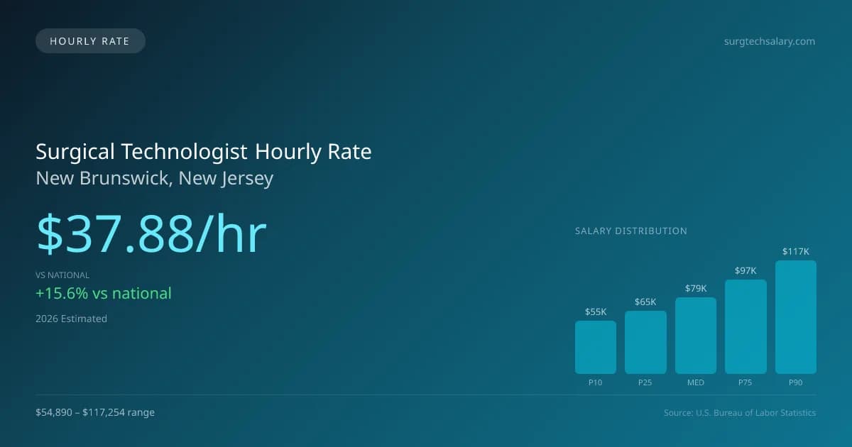 Surgical Technologist Hourly Rate in New Brunswick, NJ — 2026 est., based on 2025 BLS