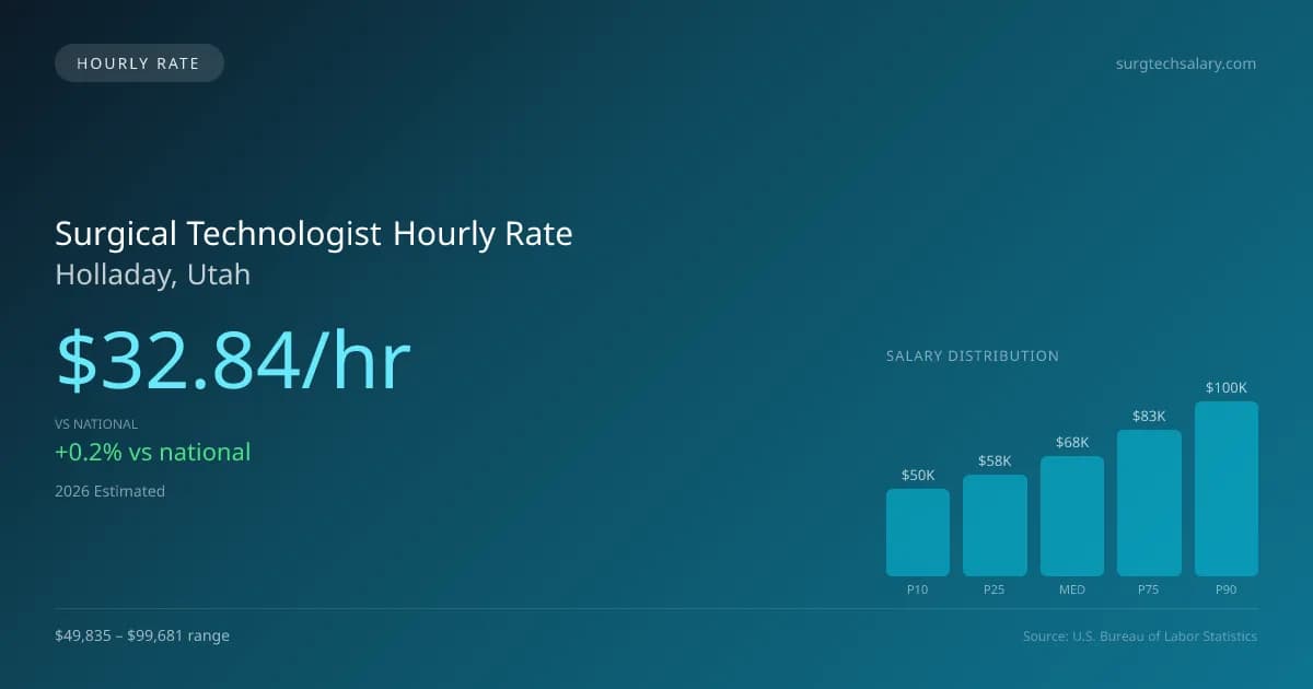 Surgical Technologist Hourly Rate in Holladay, UT — 2026 est., based on 2025 BLS
