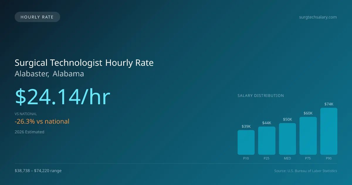 Surgical Technologist Hourly Rate in Alabaster, AL — 2026 est., based on 2025 BLS
