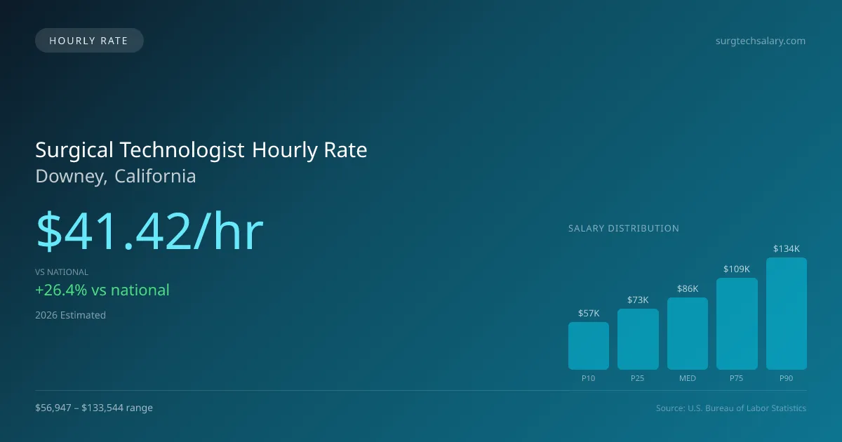 Surgical Technologist Hourly Rate in Downey, CA — 2026 est., based on 2025 BLS