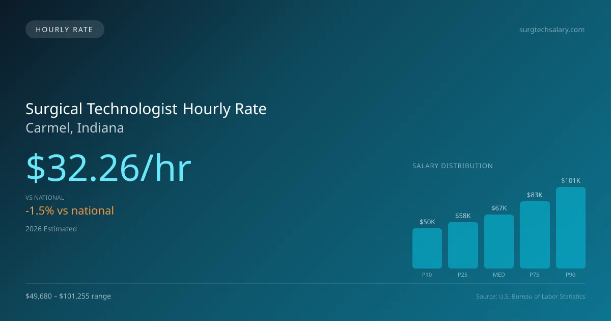 Surgical Technologist Hourly Rate in Carmel, IN — 2026 est., based on 2025 BLS