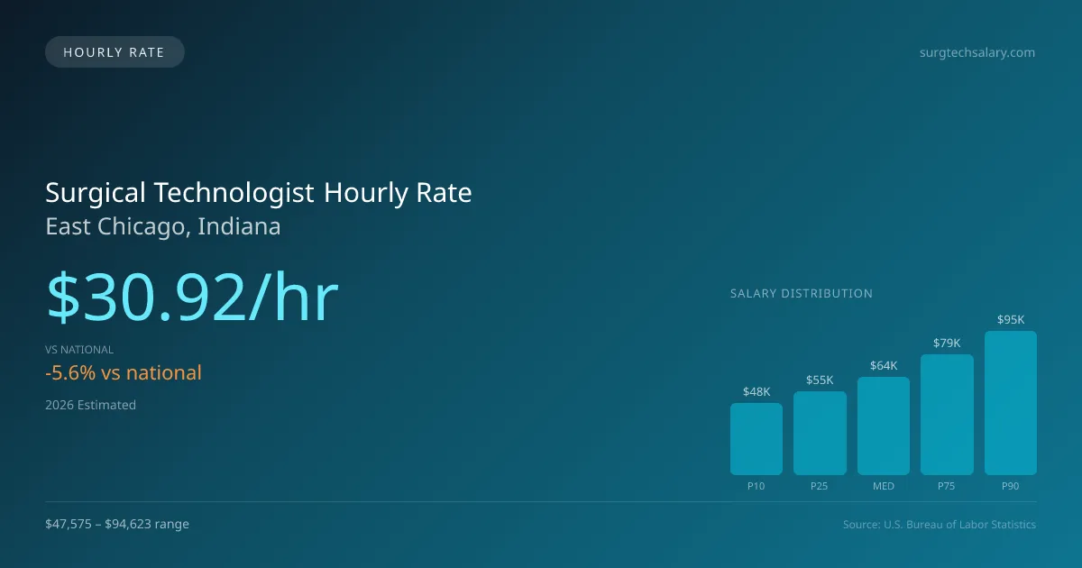 Surgical Technologist Hourly Rate in East Chicago, IN — 2026 est., based on 2025 BLS