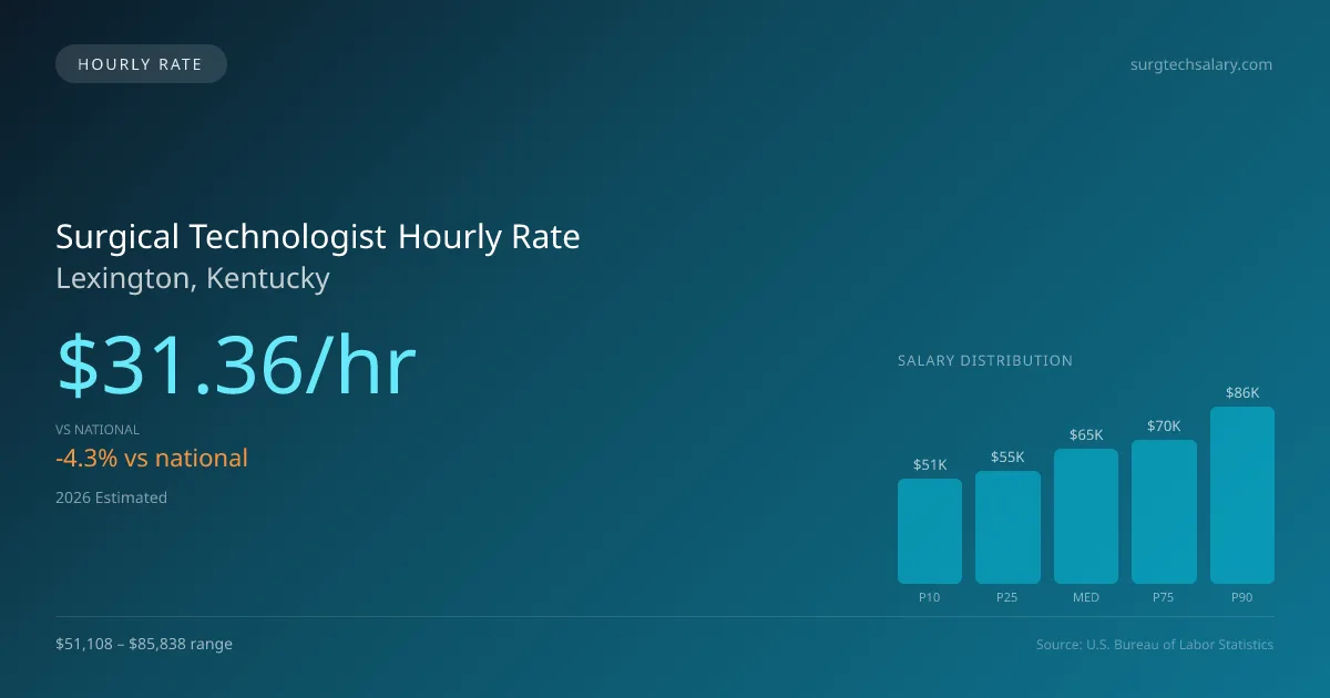 Surgical Technologist Hourly Rate in Lexington, KY — 2026 est., based on 2025 BLS