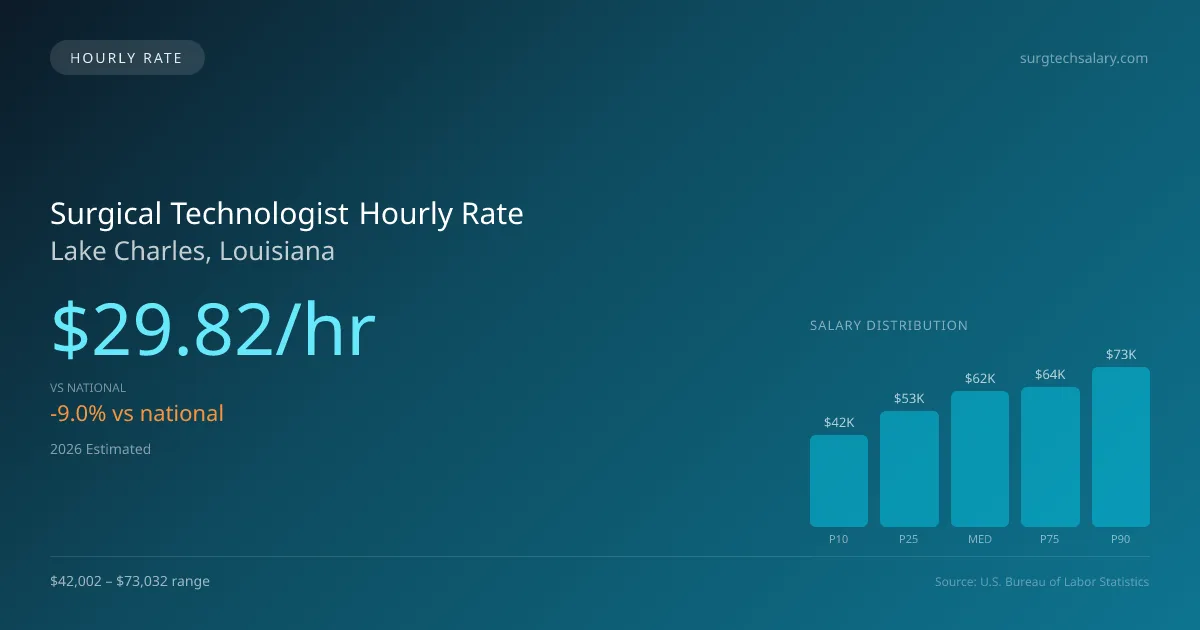 Surgical Technologist Hourly Rate in Lake Charles, LA — 2026 est., based on 2025 BLS