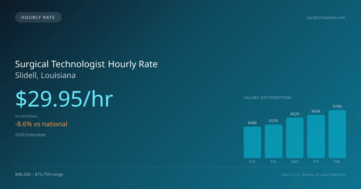 Surgical Technologist Hourly Rate in Slidell, LA — 2026 est., based on 2025 BLS