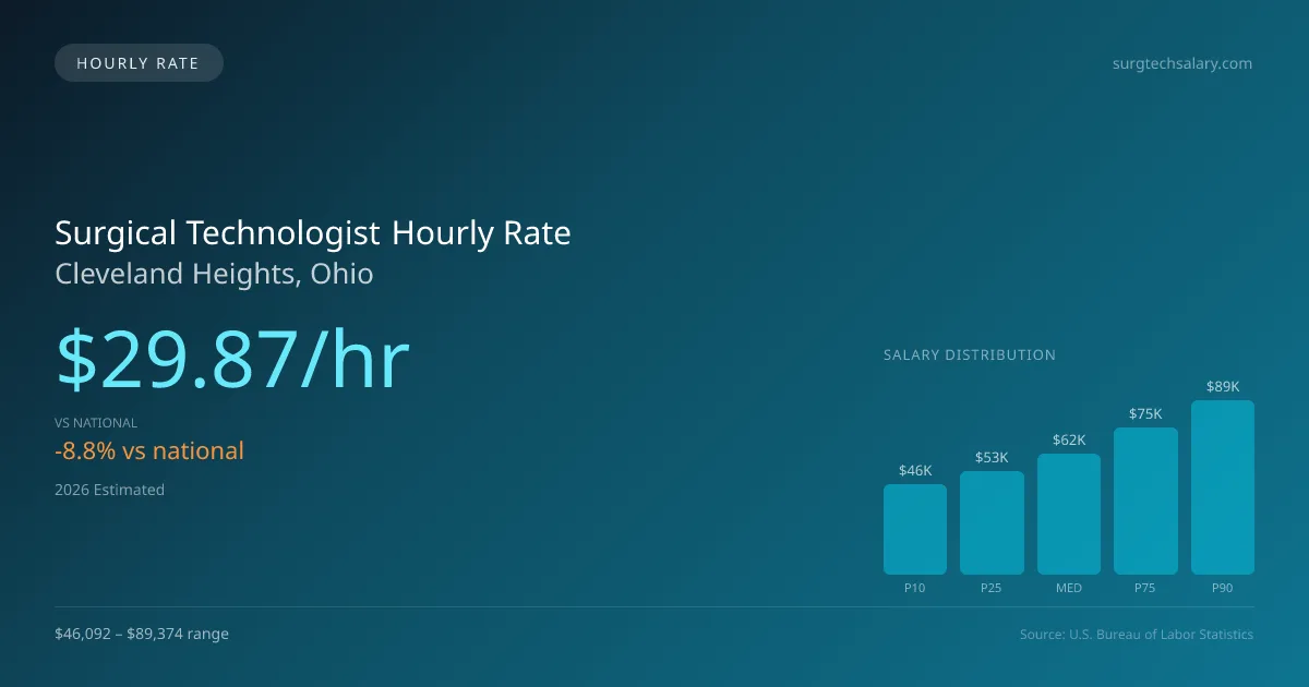 Surgical Technologist Hourly Rate in Cleveland Heights, OH — 2026 est., based on 2025 BLS