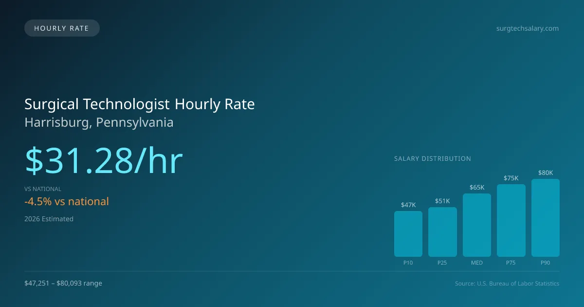 Surgical Technologist Hourly Rate in Harrisburg, PA — 2026 est., based on 2025 BLS