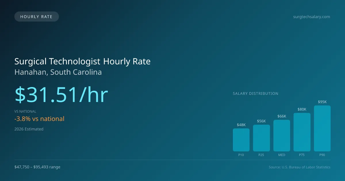 Surgical Technologist Hourly Rate in Hanahan, SC — 2026 est., based on 2025 BLS