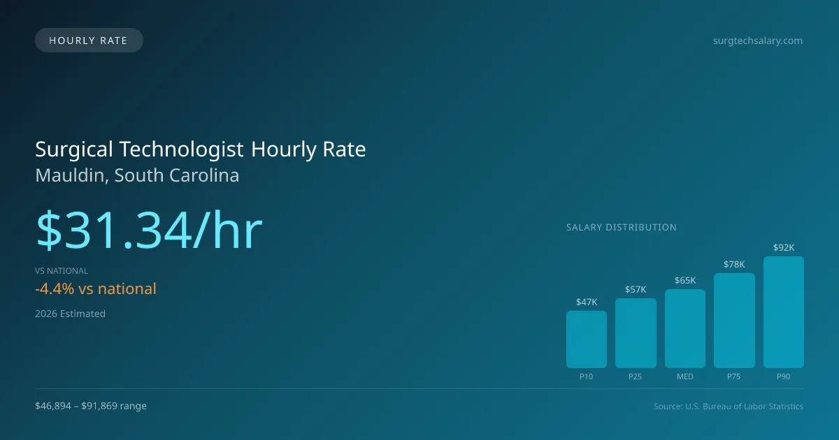 Surgical Technologist Hourly Rate in Mauldin, SC — 2026 est., based on 2025 BLS