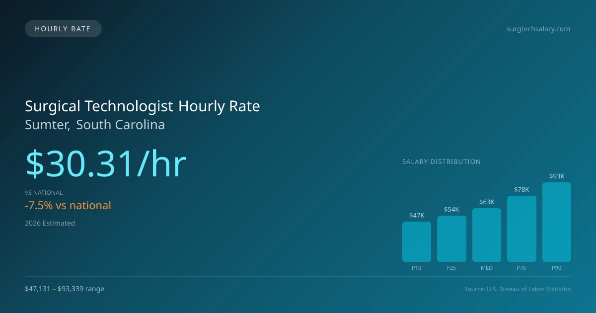 Surgical Technologist Hourly Rate in Sumter, SC — 2026 est., based on 2025 BLS