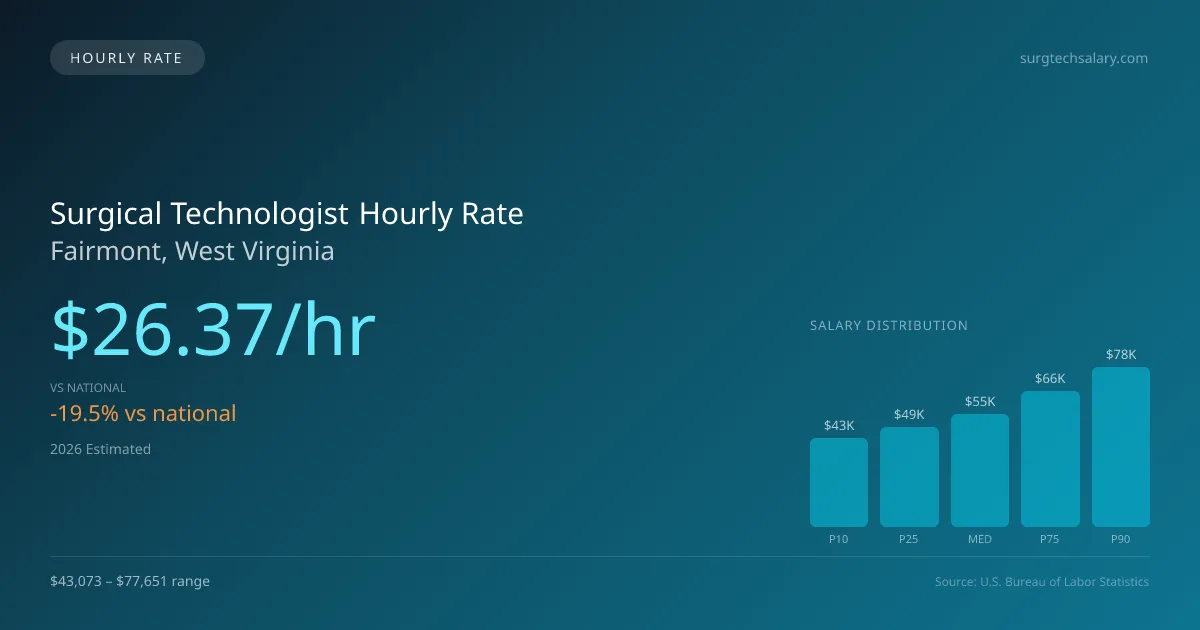 Surgical Technologist Hourly Rate in Fairmont, WV — 2026 est., based on 2025 BLS