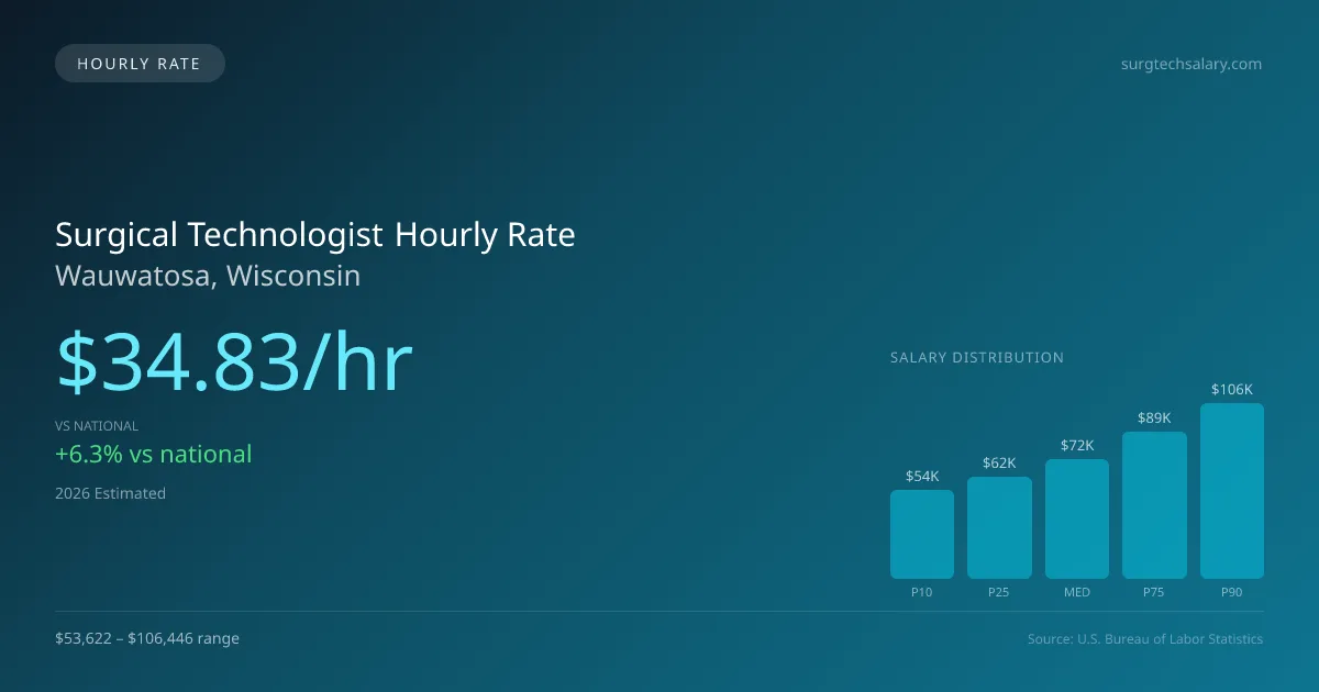 Surgical Technologist Hourly Rate in Wauwatosa, WI — 2026 est., based on 2025 BLS