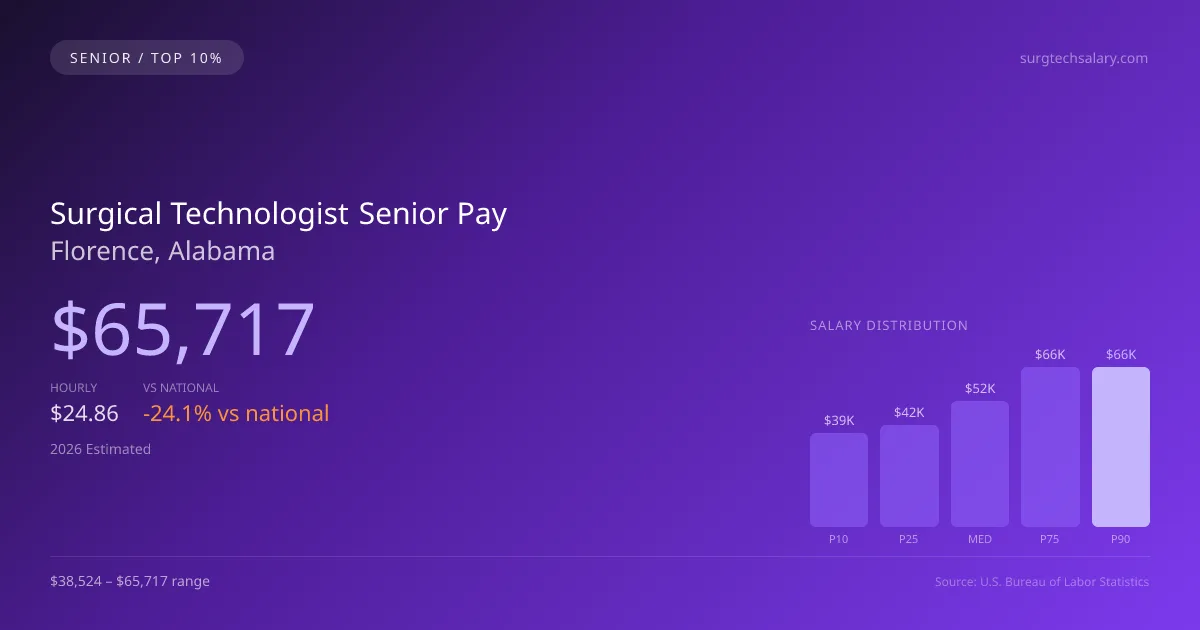 Surgical Technologist Senior Salary in Florence, AL — 2026 est., based on 2025 BLS