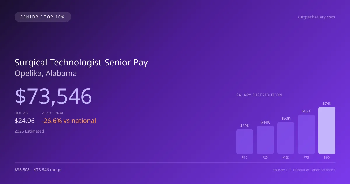 Surgical Technologist Senior Salary in Opelika, AL — 2026 est., based on 2025 BLS