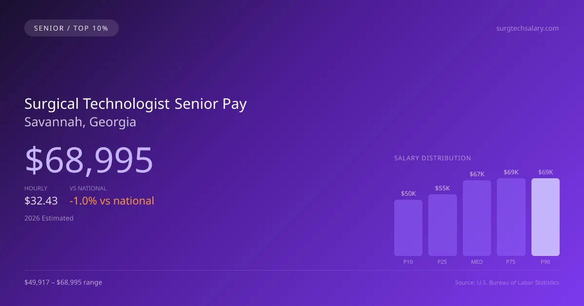 Surgical Technologist Senior Salary in Savannah, GA — 2026 est., based on 2025 BLS