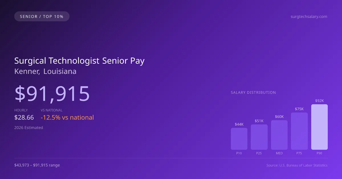 Surgical Technologist Senior Salary in Kenner, LA — 2026 est., based on 2025 BLS