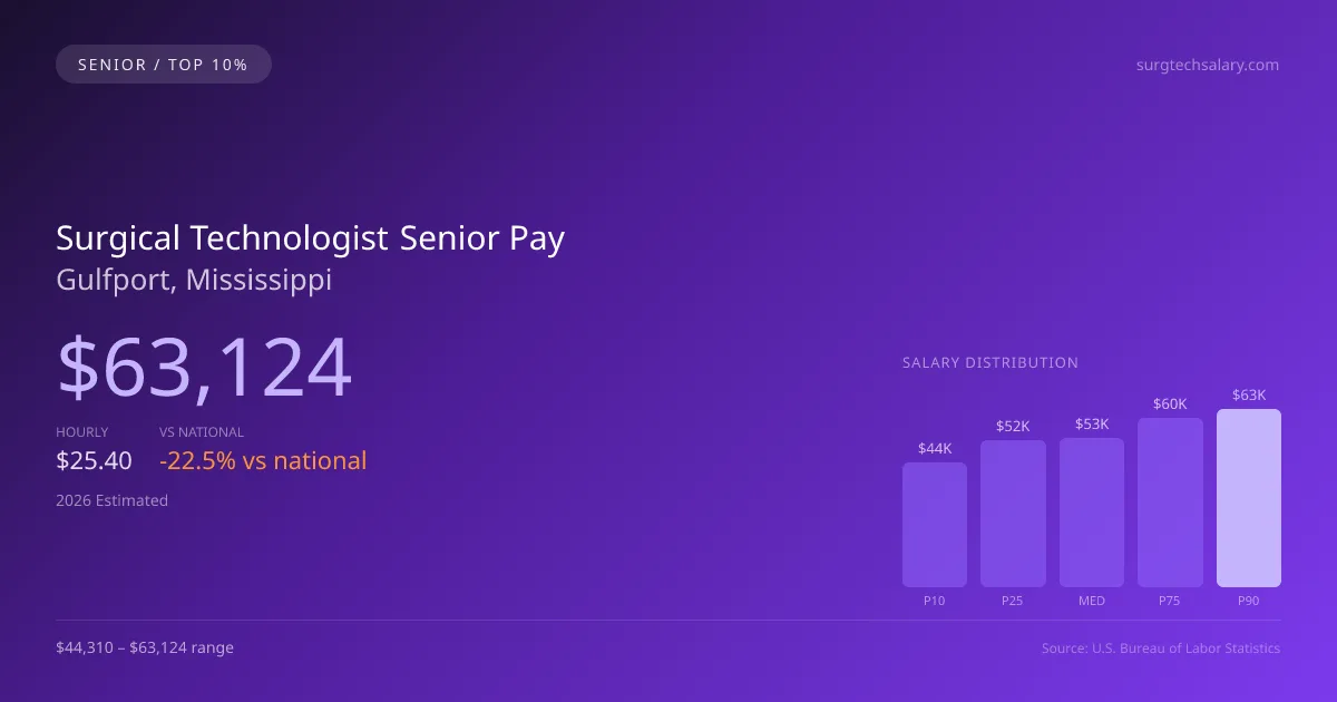 Surgical Technologist Senior Salary in Gulfport, MS — 2026 est., based on 2025 BLS
