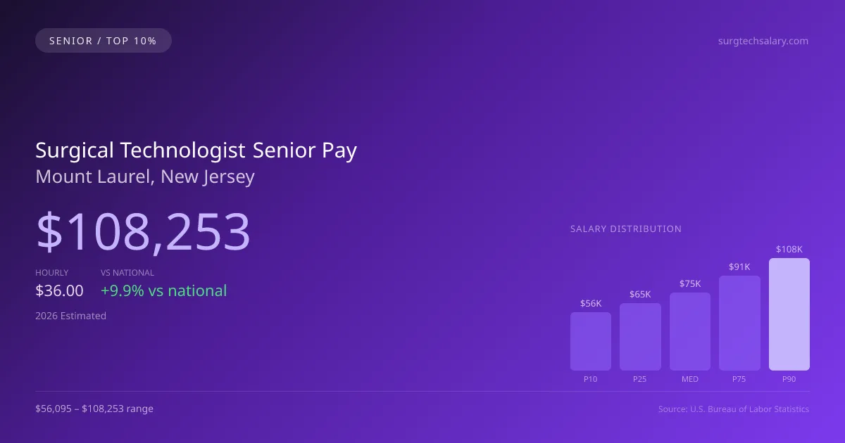 Surgical Technologist Senior Salary in Mount Laurel, NJ — 2026 est., based on 2025 BLS