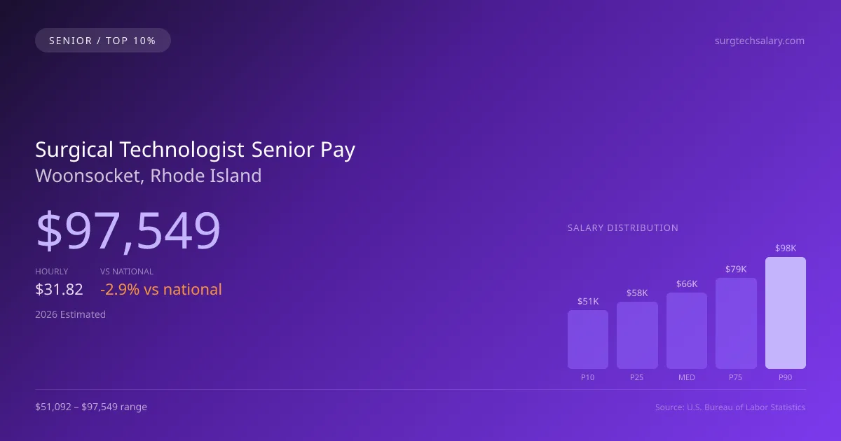 Surgical Technologist Senior Salary in Woonsocket, RI — 2026 est., based on 2025 BLS
