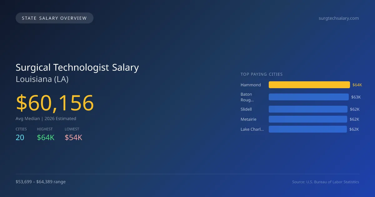 Surgical Technologist Salary in Louisiana - 2025 BLS Data Infographic