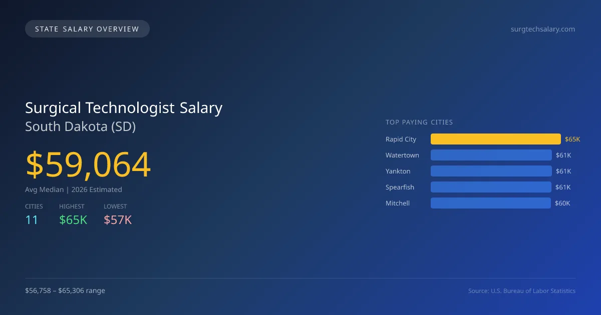 Surgical Technologist Salary in South Dakota - 2025 BLS Data Infographic